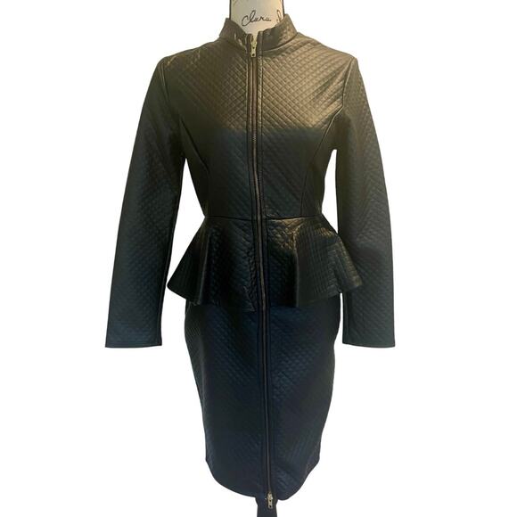 PINKLICIOUS DIAMOND QUILTED FAUX LEATHER DRESS BODYCON PEPLUM SZ S GOTH CORE - Picture 3 of 15